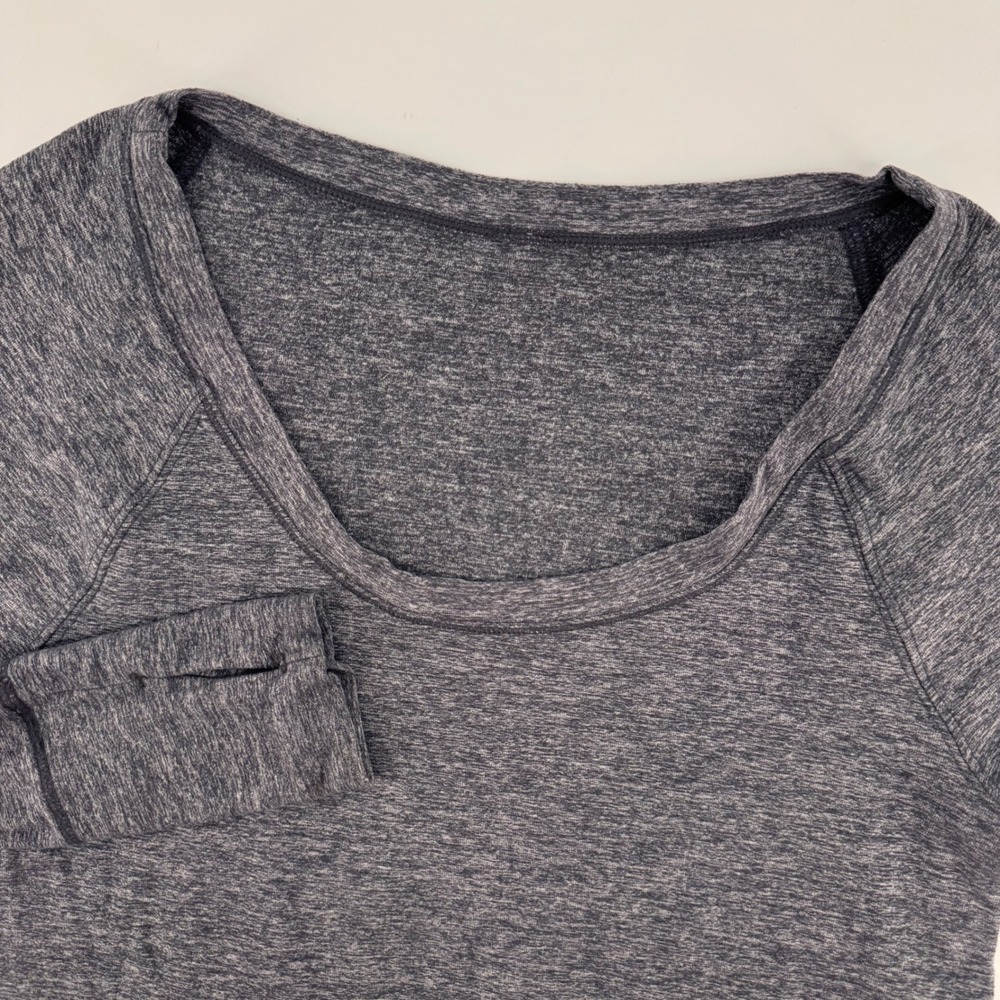 Lululemon Long Sleeve Top Womens 4 Grey Space Dye Thumbhole Scoop Neck Active